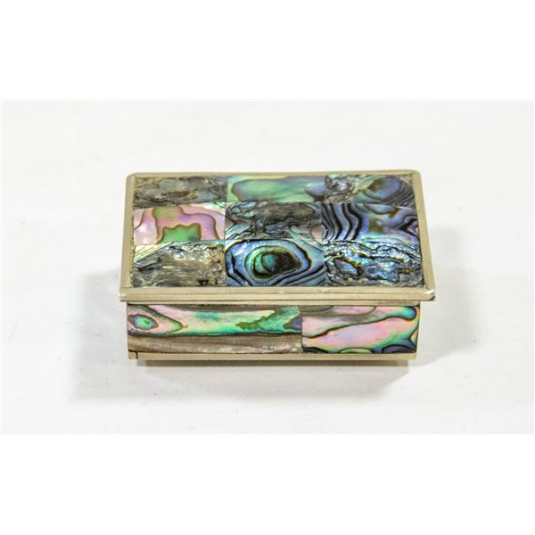 ABALONE SHELL COVERED SMALL SILVER TRINKET BOX