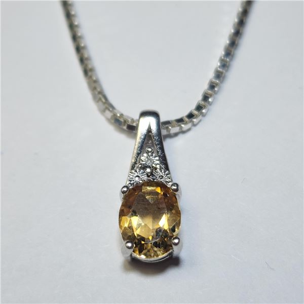 BZ1406-237 SILVER CITRINE/ DIAMOND 18  NECKLACE