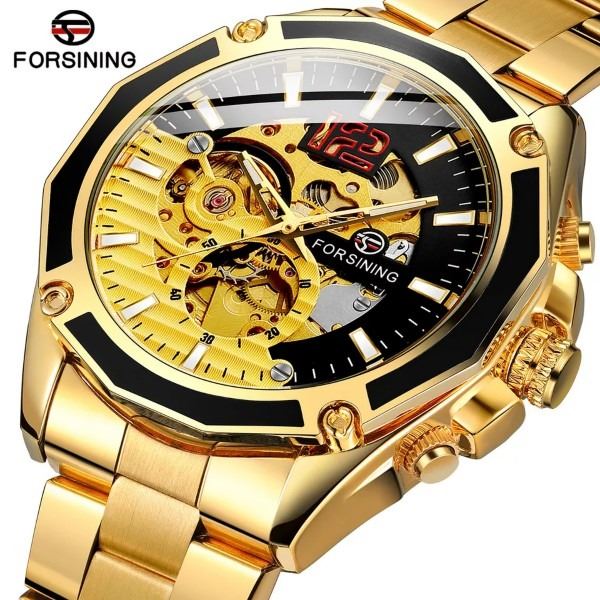 NEW MENS GOLDTONE FORSINING SKELITAL PERPETUAL