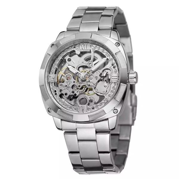 NEW STAINLESS STEEL SKELITAL PERPETUAL MENS WATCH