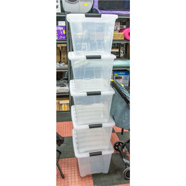 5 NEW LARGE CLEAR TOTES WITH LIDS