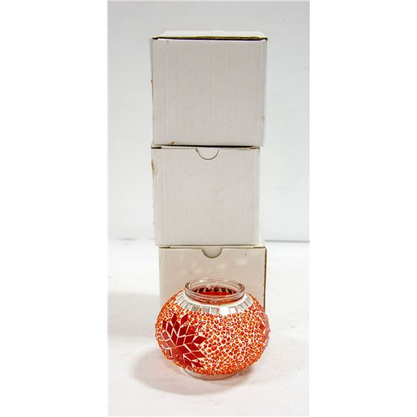 LOT OF 3 GLASS TEALIGHT CANDLE HOLDERS