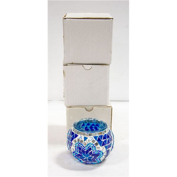 LOT OF 3 GLASS TEALIGHT CANDLE HOLDERS