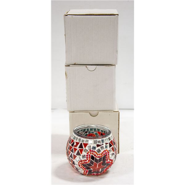 LOT OF 3 GLASS TEALIGHT CANDLE HOLDERS