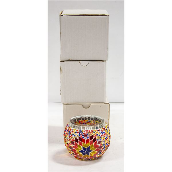 LOT OF 3 GLASS TEALIGHT CANDLE HOLDERS