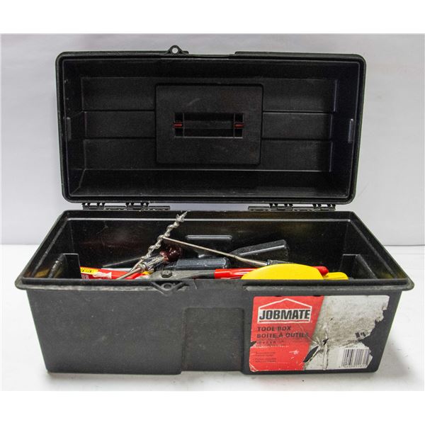 BLACK TOOL BOX FILLED WITH TOOLS