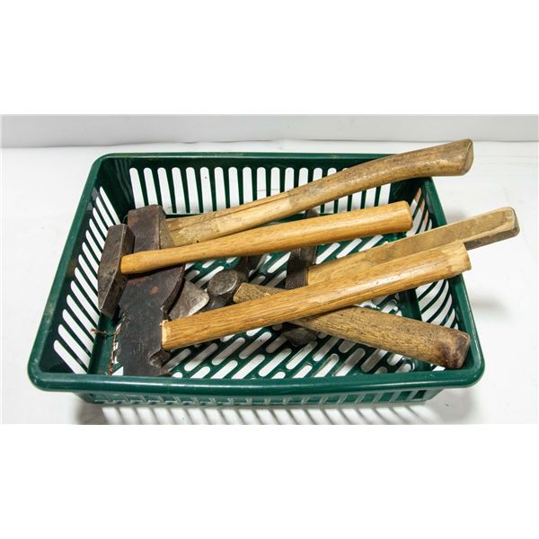 BIN OF HATCHETS AND HAMMERS
