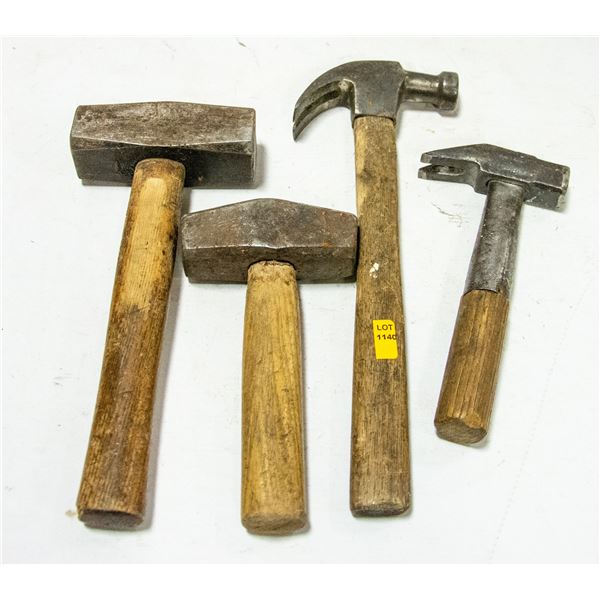 LOT OF 4 WOOD HANDLE HAMMERS