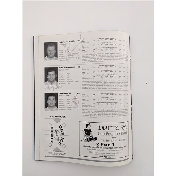 Anaheim Bullfrogs Roller Hockey Program - 15 Autographs