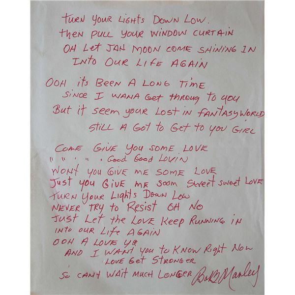 Bob Marley signed lyrics