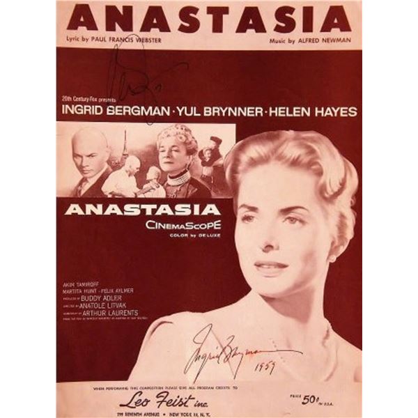 Ingrid Bergman and Yul Brynner signed sheet music