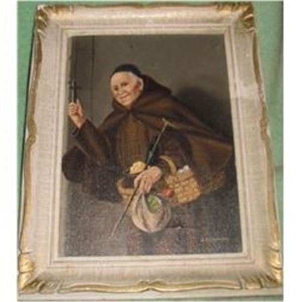 Monk holding cross image signed Leinbeck - image du moine tenant une croix signée Leinbeck