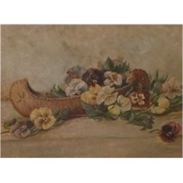 peinture ancienne originale "Pensees au canot" an Joachin Burcheron Lariviere original old painting