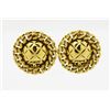 Image 1 : Chanel Gold-tone Metal Round Quilt Curb Chain Clip-on Earrings