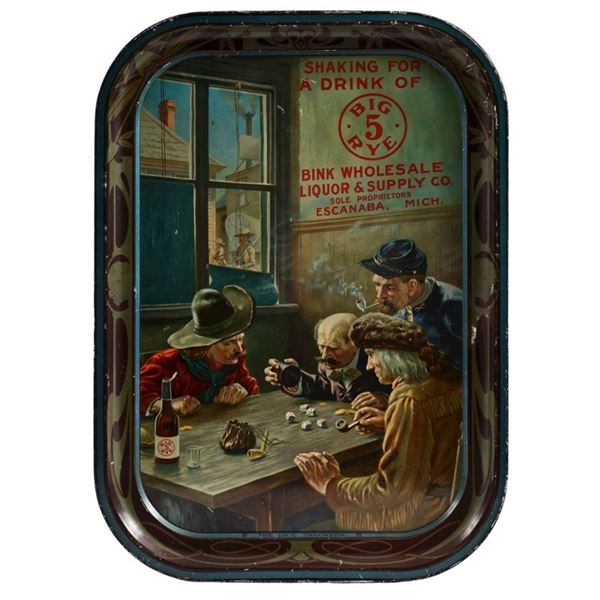 Big 5 Rye Whiskey Lithograph Tin Tray