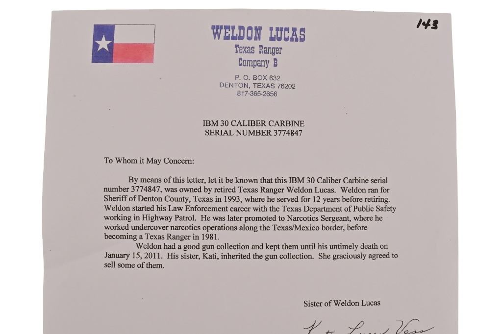 Texas Ranger Weldon Lucas US M1 Carbine