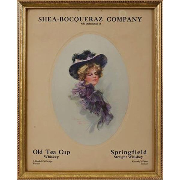 Shea-Bocqueraz Co Whiskey Advertising Framed Litho