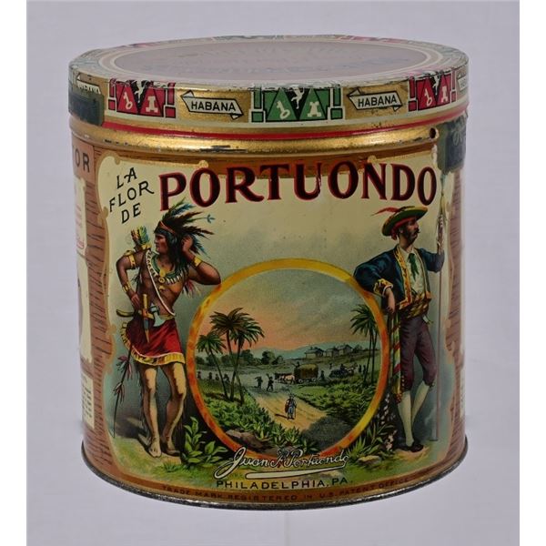 Rare La Flor de Portuondo Cigar Tin Indian Chief