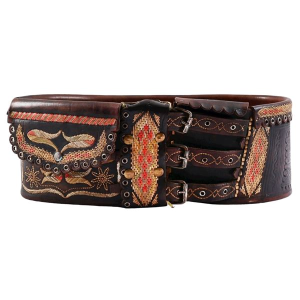 Leather Tooled Bronco Belt