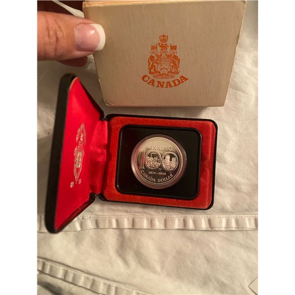 1974 Canadian dollar 50 silver Winnipeg coin