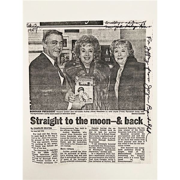 Joyce Randolph signed paper