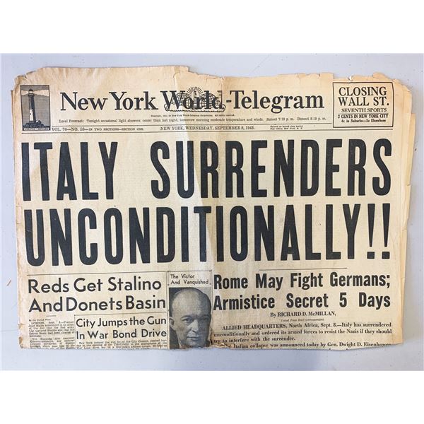 New York World - Telegram Original 1943 Vintage Newspaper