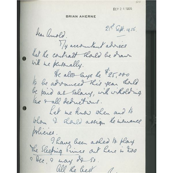 Brian Aherne handwritten and signed letter