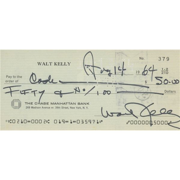Cartoonist Walt Kelly signed check