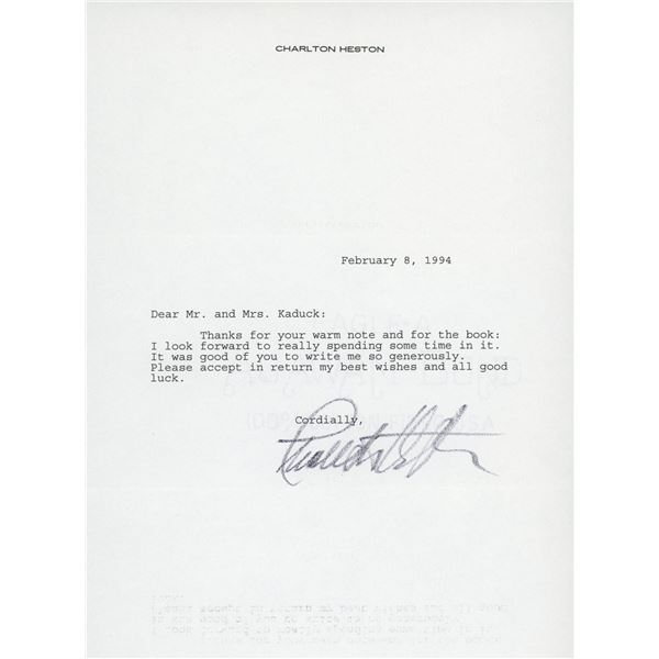 Charlton Heston signed letter