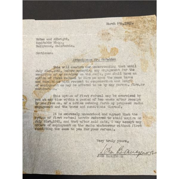 John Barrymore Signed Letter