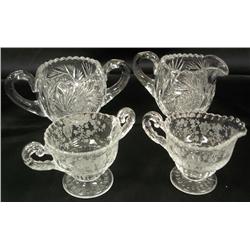 1 Cut & 1 Etched Glass Sugar & Creamers