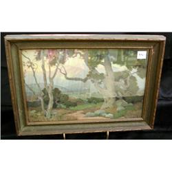 Vintage Framed Forest & Mountain Print