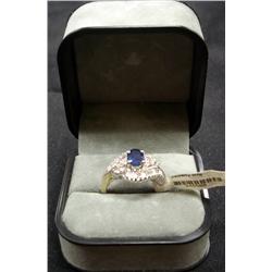 Marked 14K Gold Toned Diamond & Sapphire Ring