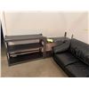 Image 2 : Group of 2 metal shelving racks & black leather loveseat