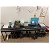 Image 1 : Group of misc. items - includes earplugs/ ear muffs/ waterproof boots/ whiteboard/ 2 drawer table/ s