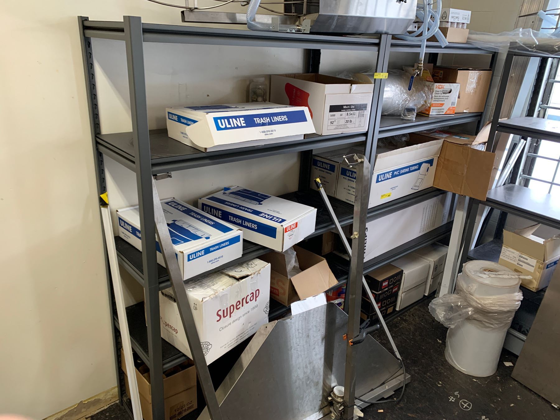 Approx Rack Group of four 4-tier heavy-duty metal shelving racks - approx. 4ft wide ...