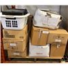 Image 1 : Pallet of boxes. -  Includes Microwave, Manual small bottle labelling Machine etc.