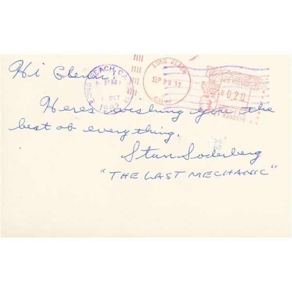 Stan Soderberg signed post card