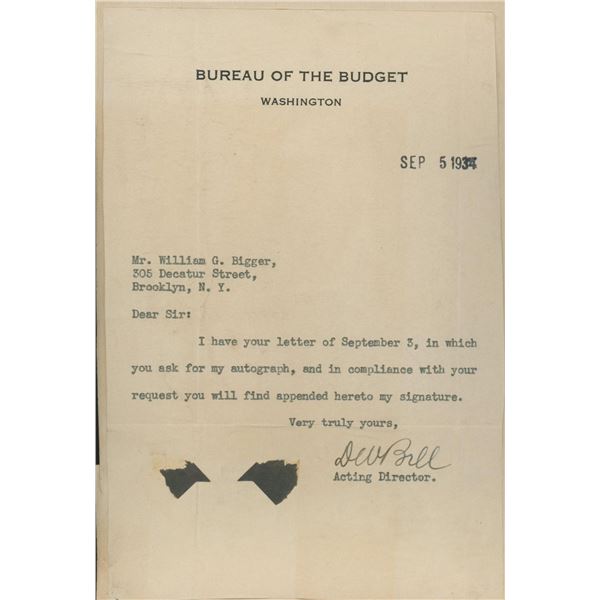 Daniel W. Bell signed letter