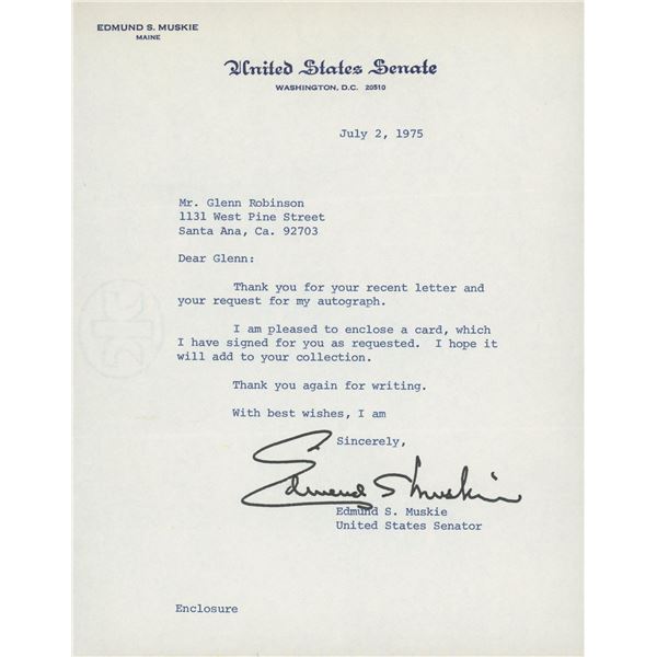 Edmund Muskie signed letter