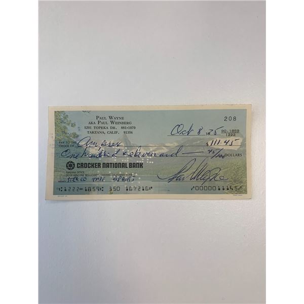 Threes Company Paul Wayne signed check