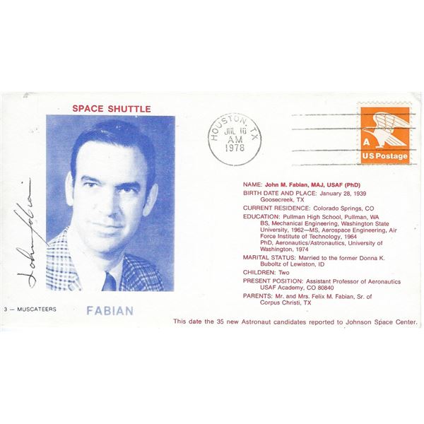 John Fabian signed 1978 Space Shuttle commemorative First Day Cover