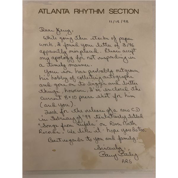 Barry Bailey signed letter