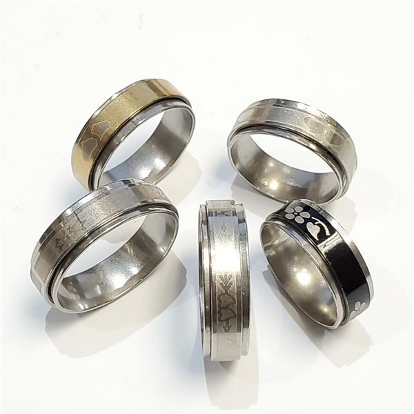 Stainless Steel Pack Of 5 Medication Spinning Ring (~Size 0) (~length 0 inches), Suggested Retail Va