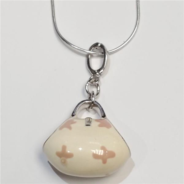 Silver Enamel With St Silver Chain Necklace (~Size 0) (~length 0 inches), Suggested Retail Value $10