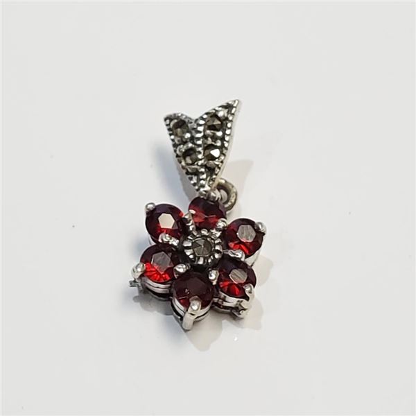 Silver Garnet & Marcasite Pendant (~Size 0) (~length 0 inches), Suggested Retail Value $80