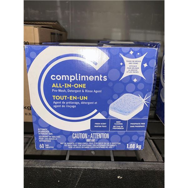 CASE LOT - Compliments All in One Automatic Dishwasher Tabs 60Tabs x 2 boxes