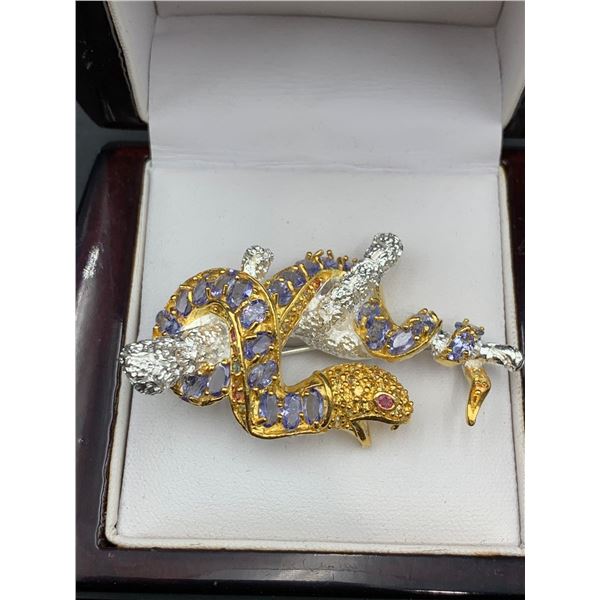 Tanzanite & Sapphire 7,12 Carat .925 Silver Broach Pin with certificate valued at $2100.00