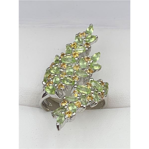 Ladies 10.89 Carat Peridot & Sapphire Marquis cluster Top ring - with certificate valued at $1100.00