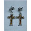 Image 1 : Golden Garnet marquis Cut 6,58 carat Silver Cross Earring Set - with certificate valued at $950.00